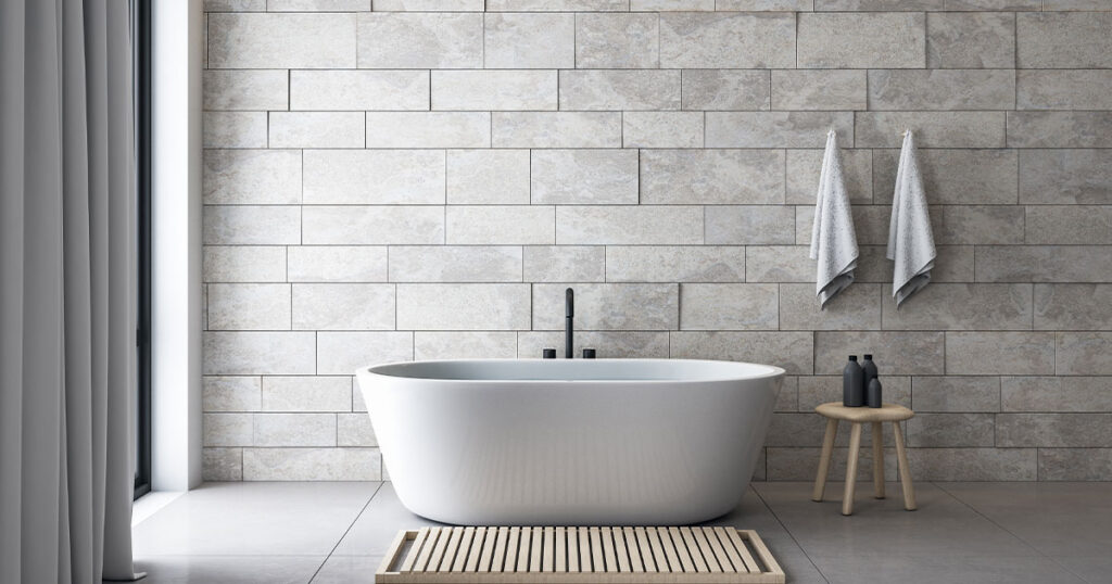 Clean bathroom interior with decorative objects.