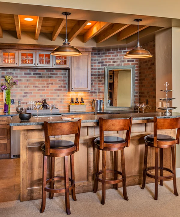 kitchen remodeling greenwood mo wooden kitchen with brick backsplash granite countertops pendant lights bar stools